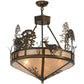 Meyda Lighting Deer through the Trees 26" 4-Light Antique Copper Inverted Pendant Light With Silver Mica Shade Glass