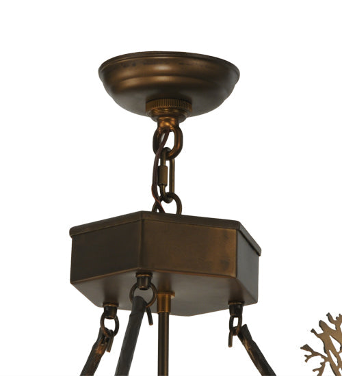 Meyda Lighting Deer through the Trees 26" 4-Light Antique Copper Inverted Pendant Light With Silver Mica Shade Glass