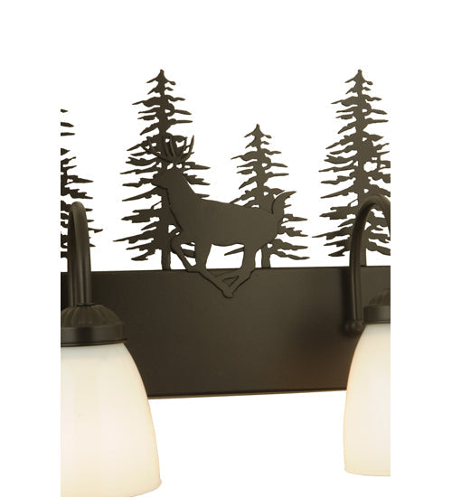 Meyda Lighting Deer through the Trees 33" 4-Light Timeless Bronze Vanity Light With Opal White Blown Shade Glass