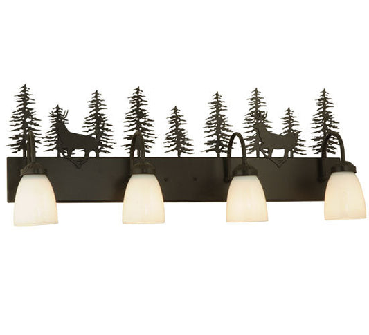 Meyda Lighting Deer through the Trees 33" 4-Light Timeless Bronze Vanity Light With Opal White Blown Shade Glass