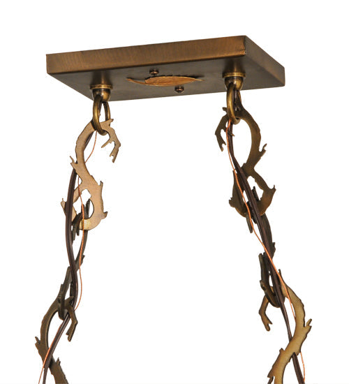 Meyda Lighting Deer through the Trees 34" 5-Light Antique Copper Island Pendant Light With Silver Mica Shade Glass