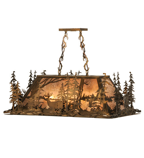 Meyda Lighting Deer through the Trees 34" 5-Light Antique Copper Island Pendant Light With Silver Mica Shade Glass