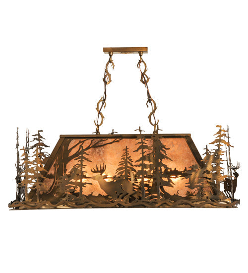 Meyda Lighting Deer through the Trees 34" 5-Light Antique Copper Island Pendant Light With Silver Mica Shade Glass