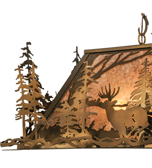 Meyda Lighting Deer through the Trees 34" 5-Light Antique Copper Island Pendant Light With Silver Mica Shade Glass