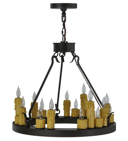 Meyda Lighting Deina 24" 18-Light Wrought Iron Chandelier With Ivory Faux Candlelight