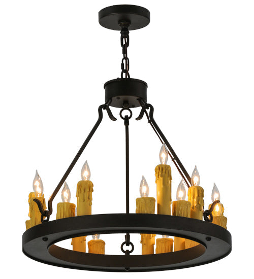 Meyda Lighting Deina 24" 18-Light Wrought Iron Chandelier With Ivory Faux Candlelight