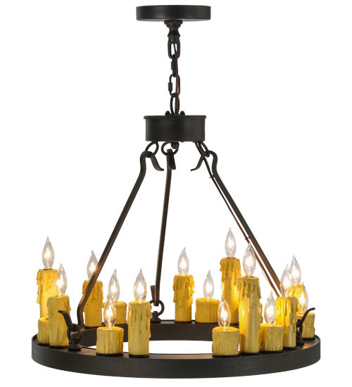 Meyda Lighting Deina 24" 18-Light Wrought Iron Chandelier With Ivory Faux Candlelight