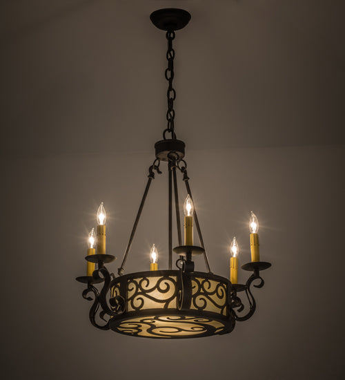 Meyda Lighting Delano 24" 8-Light Chestnut Chandelier With Beige Botticino Idalight Shade Glass