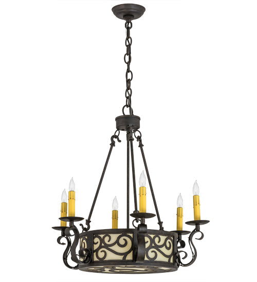 Meyda Lighting Delano 24" 8-Light Chestnut Chandelier With Beige Botticino Idalight Shade Glass