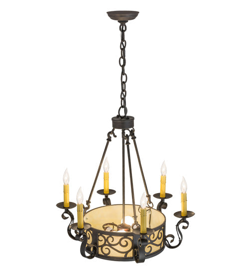 Meyda Lighting Delano 24" 8-Light Chestnut Chandelier With Beige Botticino Idalight Shade Glass