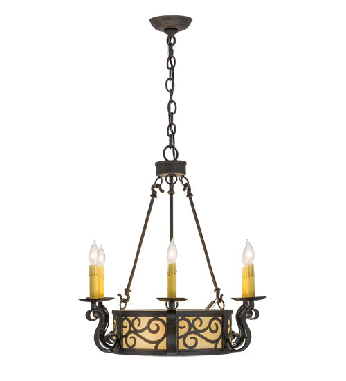 Meyda Lighting Delano 24" 8-Light Chestnut Chandelier With Beige Botticino Idalight Shade Glass