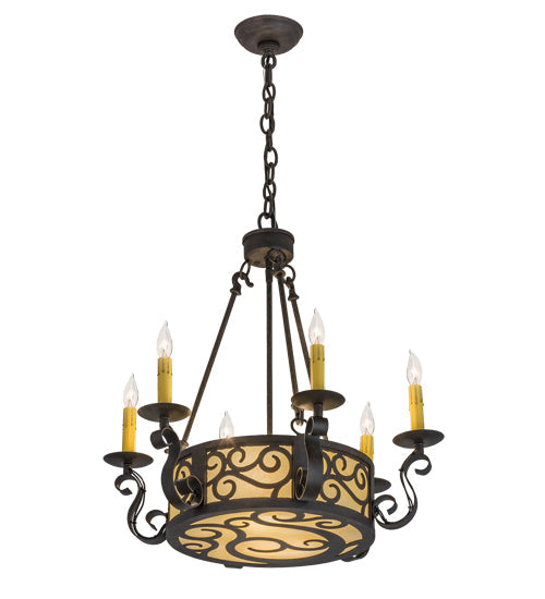 Meyda Lighting Delano 24" 8-Light Chestnut Chandelier With Beige Botticino Idalight Shade Glass