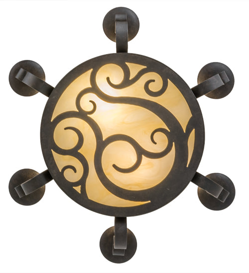 Meyda Lighting Delano 24" 8-Light Chestnut Chandelier With Beige Botticino Idalight Shade Glass
