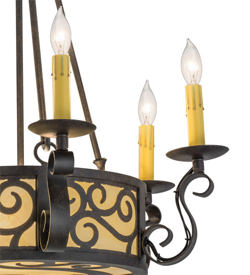 Meyda Lighting Delano 24" 8-Light Chestnut Chandelier With Beige Botticino Idalight Shade Glass