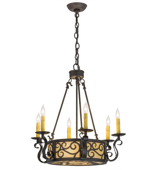 Meyda Lighting Delano 24" 8-Light Chestnut Chandelier With Beige Botticino Idalight Shade Glass