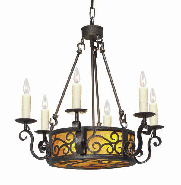 Meyda Lighting Delano 24" 8-Light Copper Rust Chandelier With Ambra Siena Idalight Shade Glass