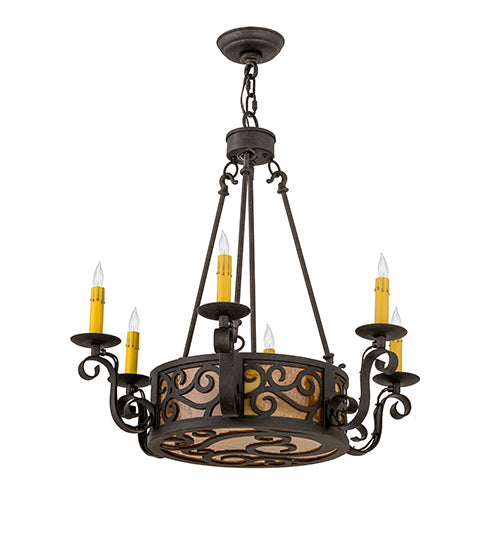 Meyda Lighting Delano 26" 8-Light Chestnut Textured Chandelier With Honey Amber Shade