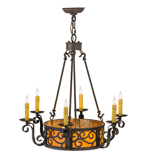 Meyda Lighting Delano 26" 8-Light Chestnut Textured Chandelier With Honey Amber Shade