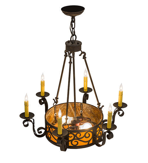 Meyda Lighting Delano 26" 8-Light Chestnut Textured Chandelier With Honey Amber Shade