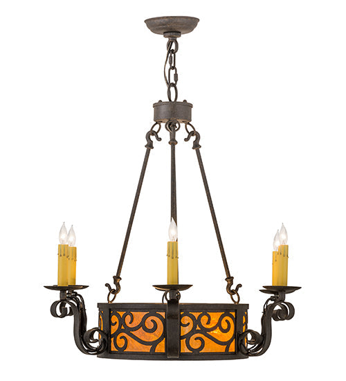 Meyda Lighting Delano 26" 8-Light Chestnut Textured Chandelier With Honey Amber Shade