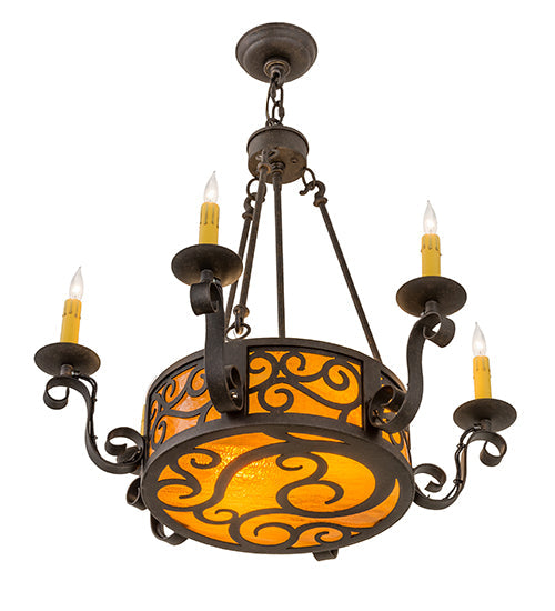 Meyda Lighting Delano 26" 8-Light Chestnut Textured Chandelier With Honey Amber Shade