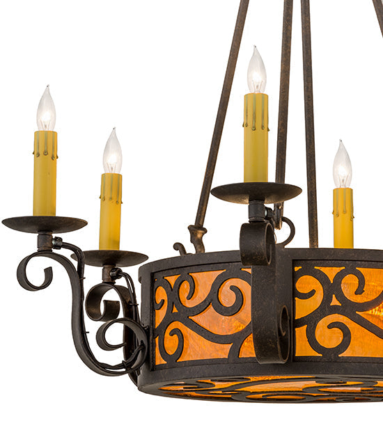 Meyda Lighting Delano 26" 8-Light Chestnut Textured Chandelier With Honey Amber Shade