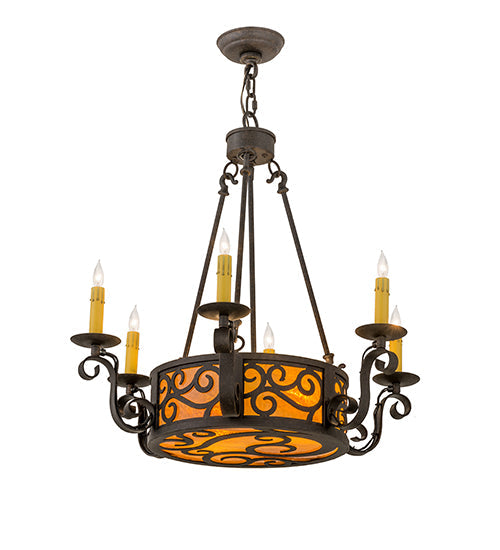Meyda Lighting Delano 26" 8-Light Chestnut Textured Chandelier With Honey Amber Shade