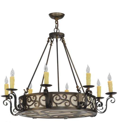 Meyda Lighting Delano 36" 11-Light Antique Copper Chandelier With Travertine Idalight Shade