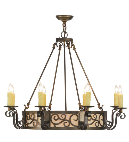 Meyda Lighting Delano 36" 11-Light Antique Copper Chandelier With Travertine Idalight Shade