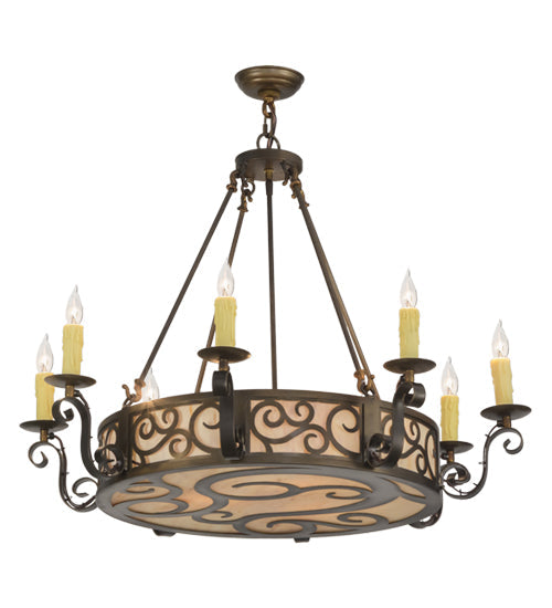 Meyda Lighting Delano 36" 11-Light Antique Copper Chandelier With Travertine Idalight Shade