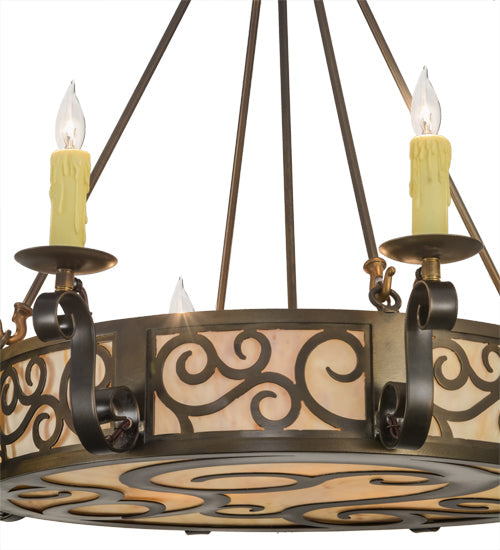 Meyda Lighting Delano 36" 11-Light Antique Copper Chandelier With Travertine Idalight Shade