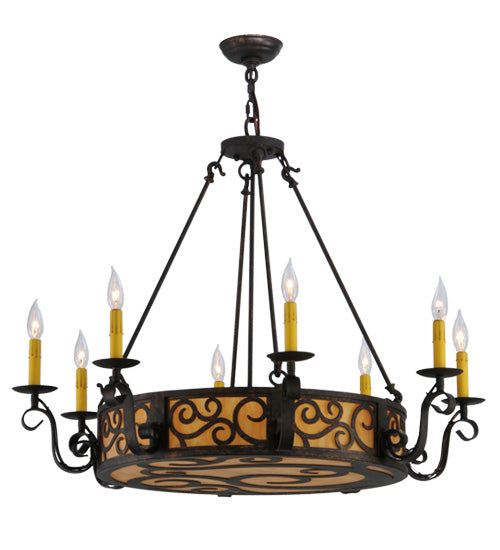 Meyda Lighting Delano 36" 11-Light Cajun Spice Chandelier With Ambra Siena Idalight Shade Glass