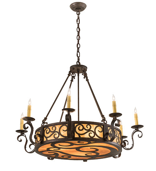 Meyda Lighting Delano 36" 11-Light Copper Rust Chandelier With Ambra Siena Idalight Shade