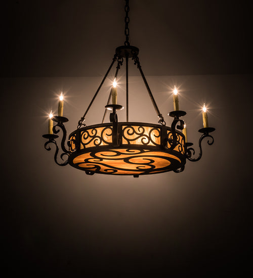 Meyda Lighting Delano 36" 11-Light Copper Rust Chandelier With Ambra Siena Idalight Shade