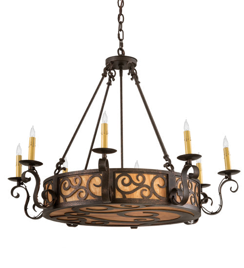 Meyda Lighting Delano 36" 11-Light Copper Rust Chandelier With Ambra Siena Idalight Shade