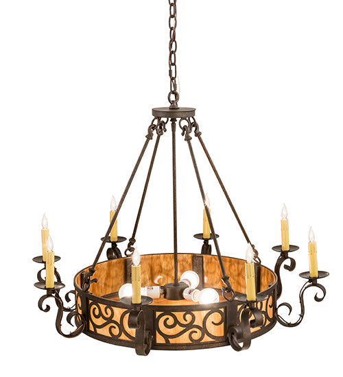 Meyda Lighting Delano 36" 11-Light Copper Rust Chandelier With Ambra Siena Idalight Shade