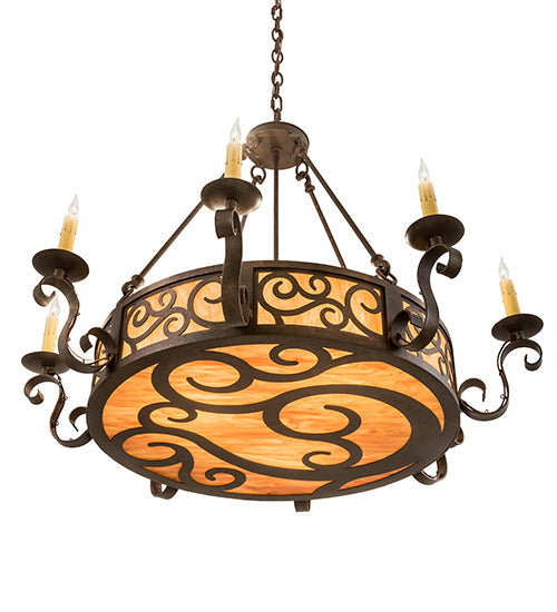 Meyda Lighting Delano 36" 11-Light Copper Rust Chandelier With Ambra Siena Idalight Shade