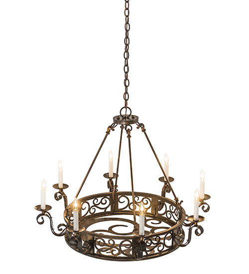 Meyda Lighting Delano 36" 8-Light Antique Copper Chandelier With White Faux Candlelight