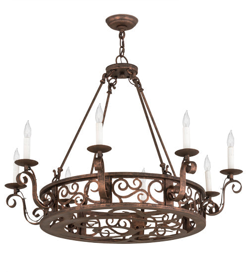 Meyda Lighting Delano 36" 8-Light French Copper Chandelier With White Faux Candlelight