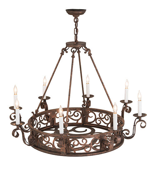 Meyda Lighting Delano 36" 8-Light French Copper Chandelier With White Faux Candlelight
