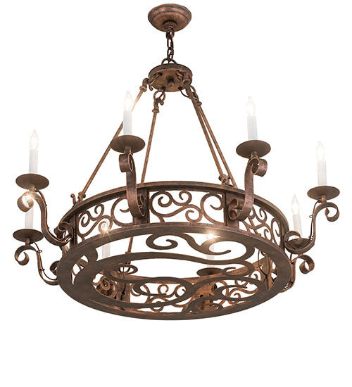 Meyda Lighting Delano 36" 8-Light French Copper Chandelier With White Faux Candlelight