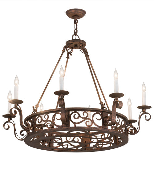Meyda Lighting Delano 36" 8-Light French Copper Chandelier With White Faux Candlelight