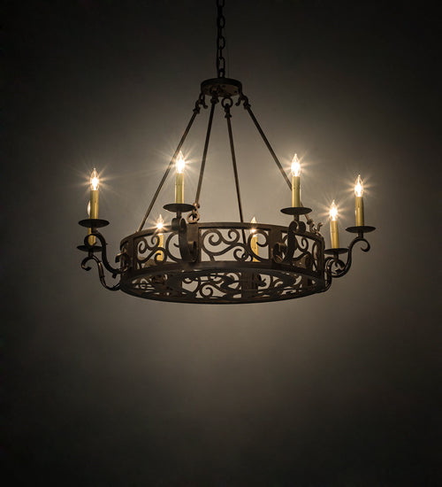 Meyda Lighting Delano 36" 8-Light Gilded Tobacco Chandelier With Ivory Faux Candlelight