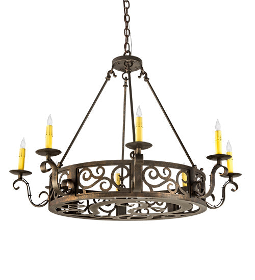 Meyda Lighting Delano 36" 8-Light Gilded Tobacco Chandelier With Ivory Faux Candlelight