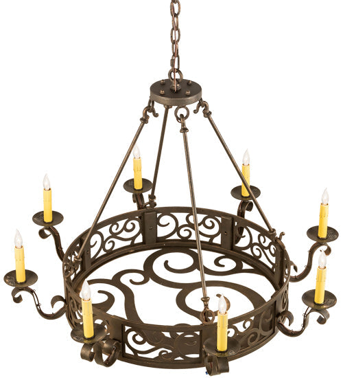 Meyda Lighting Delano 36" 8-Light Gilded Tobacco Chandelier With Ivory Faux Candlelight