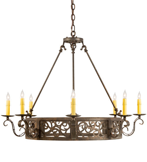 Meyda Lighting Delano 36" 8-Light Gilded Tobacco Chandelier With Ivory Faux Candlelight