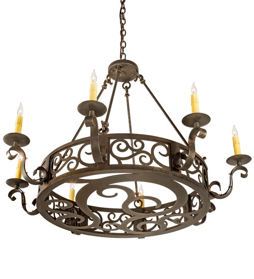 Meyda Lighting Delano 36" 8-Light Gilded Tobacco Chandelier With Ivory Faux Candlelight