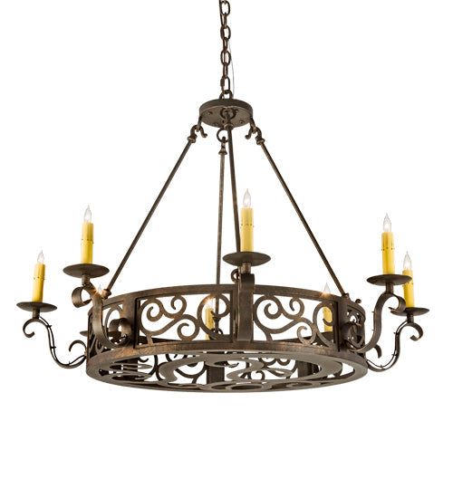 Meyda Lighting Delano 36" 8-Light Gilded Tobacco Chandelier With Ivory Faux Candlelight