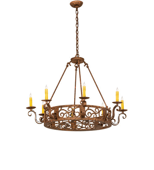 Meyda Lighting Delano 36" 8-Light Spanish Gold Chandelier With Ivory Faux Candlelight