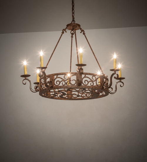 Meyda Lighting Delano 36" 8-Light Spanish Gold Chandelier With Ivory Faux Candlelight